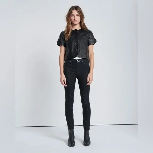 NWT 7 FOR ALL MANKIND B(AIR) Denim High Waist Ankle Skinny in Coated Black 25